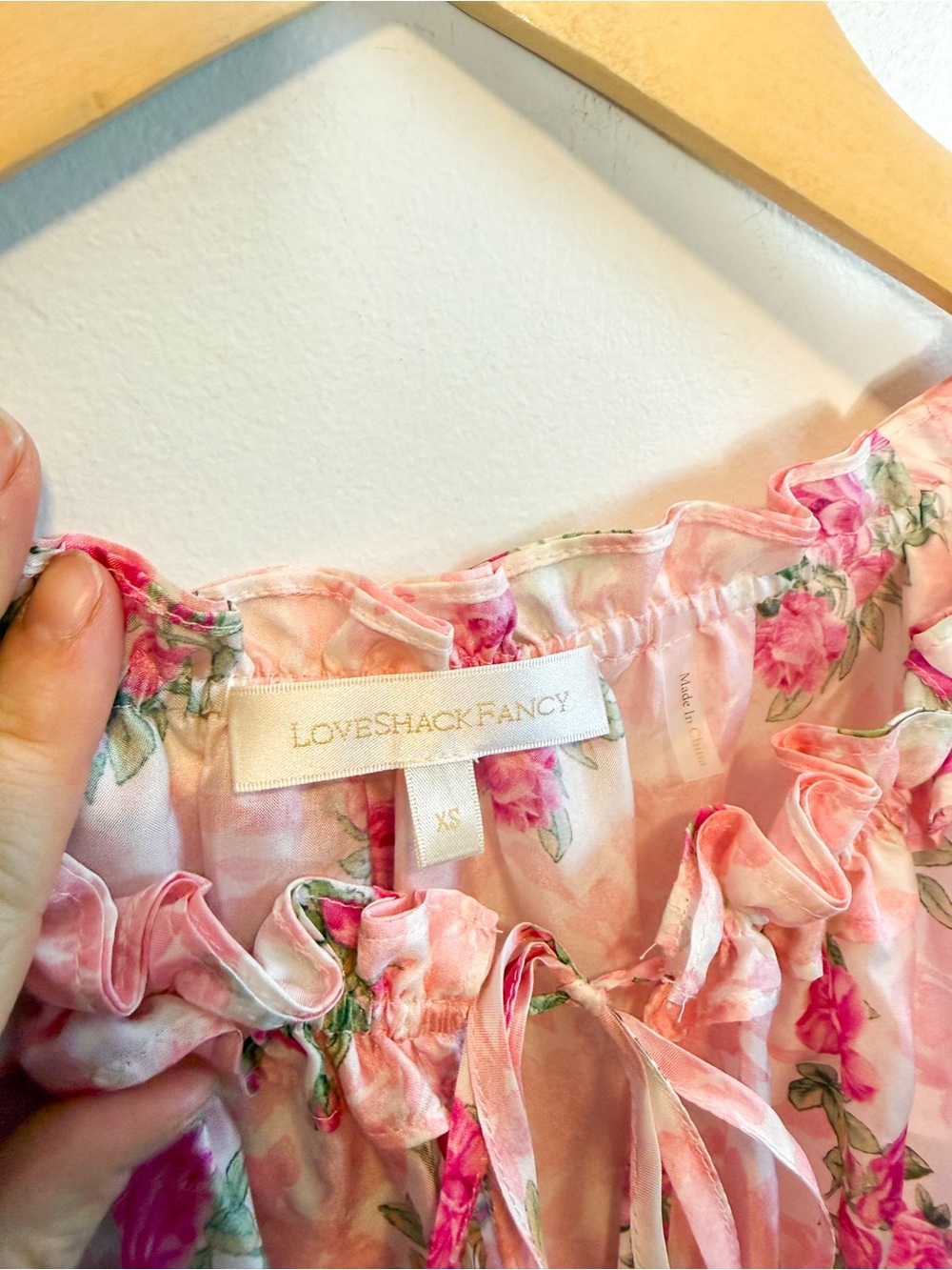 LoveShackFancy Pink Rose-Print Ruffle Popover Mini Dress - Picture 3 of 9